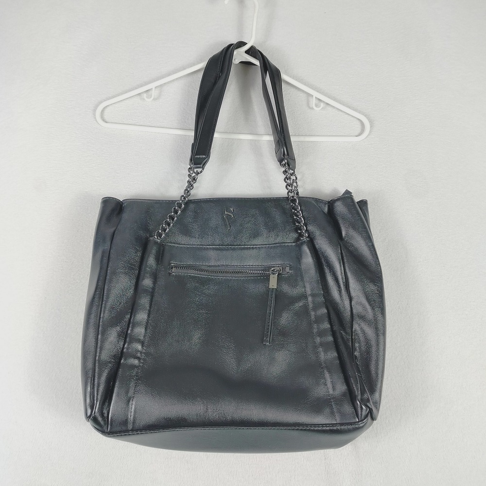 Simply Vera Wang Tote‎ Bag Womens Black Faux Leather Chain Handles Kohl's Purse